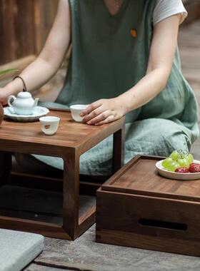 轻奢简约小BEO户型黑胡桃木小茶桌飘窗桌榻四米方形现网代小榻红