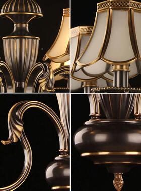 轻奢欧式黑色质CHV擦金铜书吊灯客厅餐厅卧室房美式铜6头铜艺灯全