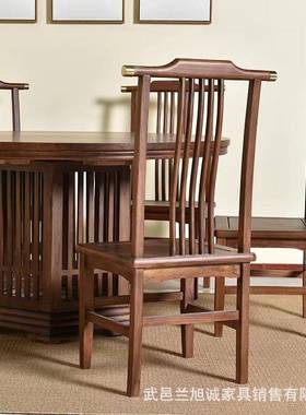 新中式全实木餐桌家ALD椅组合家用餐厅圆形桌子老榆木具桌收纳饭