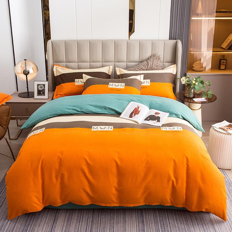 全棉磨毛四件无品牌/套纯棉床上用品件床套三床单套床笠加厚秋冬