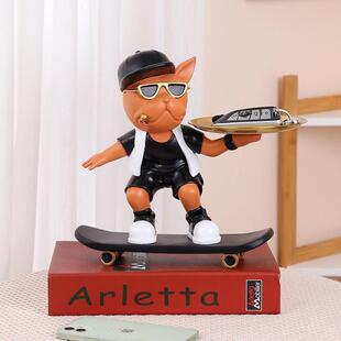 跨境欧式潮玩斗犬牛摆件收装纳托厅盘客ZBH玄关桌面家居饰树脂工