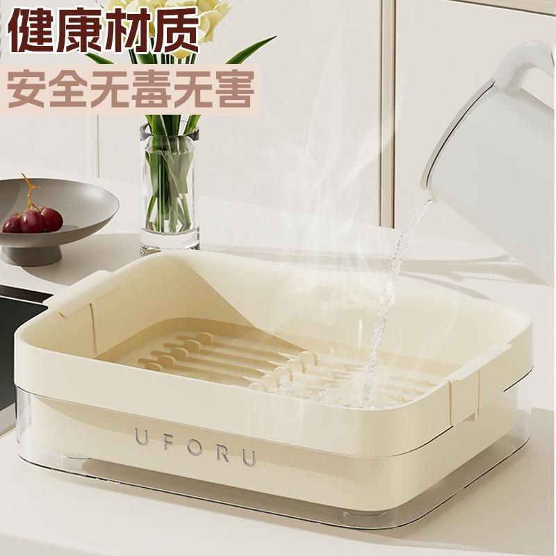 厨房碗碟IIG收纳带盖具用餐沥水放碗架盘筷子置物柜家台面简约收