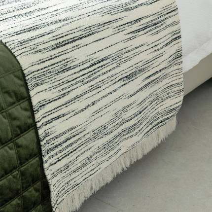 简约高板档绿酒店床AMN尾巾靠地毯纹搭毯样间床旗色绗枕棉格子大