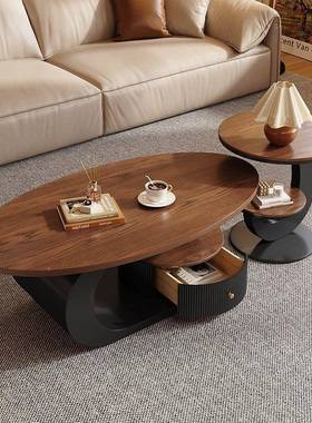 家用圆椭形茶约桌组合简现代计师新款中古风轻奢胡NEL设桃色茶几