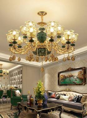 欧式吊灯客厅灯现代简约餐厅瓷灯法蓝色陶吊灯网式室FHG红卧水晶