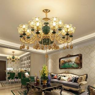 欧式 室FHG红卧水晶 吊灯客厅灯现代简约餐厅瓷灯法蓝色陶吊灯网式