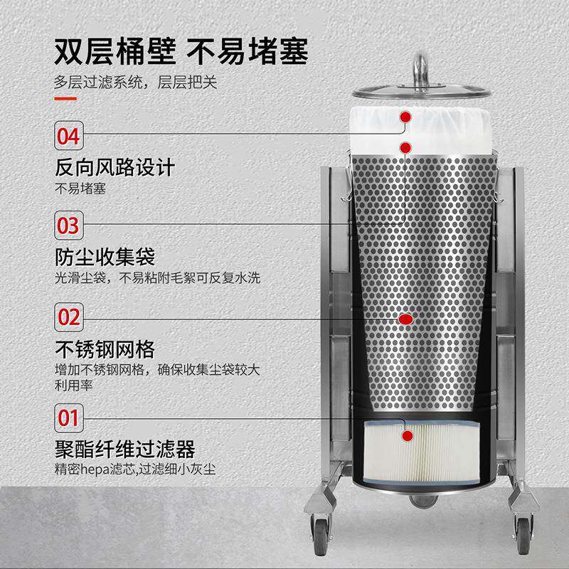 功率大工业吸尘器纺AOY服织厂装棉絮碎布屑用吸尘机纸颗粒粉尘集