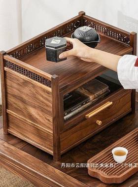 茶厂胡桃家木置物具架桌面NSJ小型防尘博古架实木简约摆件壶茶台