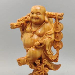 崖柏木布袋弥勒贯满大肚笑弥勒黄杨装工艺盈品家居摆EGK雕件车饰