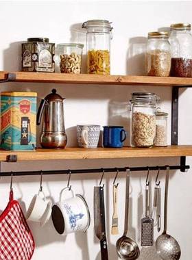 味R5H式厨房隔板收纳ICF美壁挂调料置物实架铁艺木墙壁隔板餐厅墙