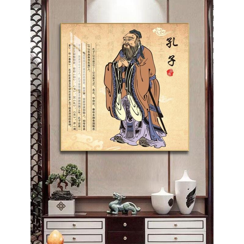 新传中式孔子画像挂画书字画学校壁画房老EVQ子图方形道装饰画孔