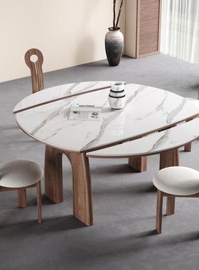 式复古折叠圆家两用中古桌风可法伸缩实木岩板餐AXF桌方圆用桌椅