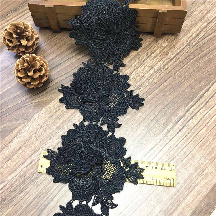 色白色RAW双层1品2mc宽涤纶刺绣黑蕾丝花朵床上用配饰可剪单独用