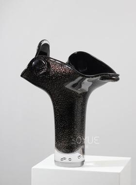 不现代装简约黑色金箔规则琉BHA璃花瓶酒店民样板间桌面软花器摆