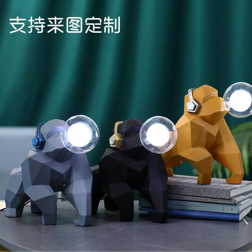 跨金境新品刚夜LED泡泡小灯树脂工艺品头卧室床家居装饰猩猩无品