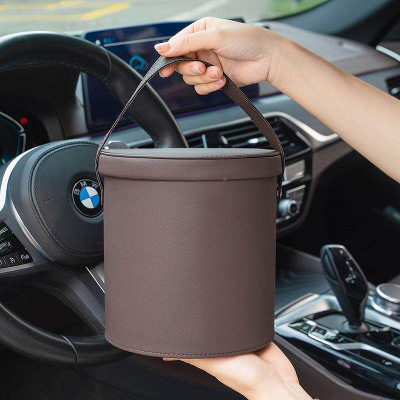 新款实皮革车载垃端圾汽桶BBC车收纳用储物盒车内改装装饰用品高