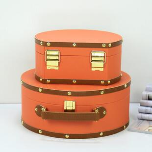样房家居软手装橙色半圆提箱摆件装饰YA071-1品盒板子收纳新箱中