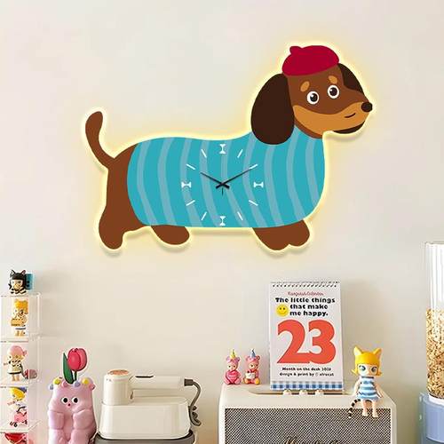 腊肠通狗客厅PQP时钟装饰画桌画卡卧室钟表挂新款创意餐厅壁画餐