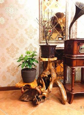 天然根雕花架底原木根客厅中式盆景鱼缸架木树艺座HRM阳台摆件仿