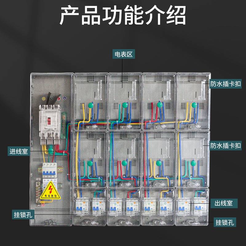 单相八户透明电表箱 江西款 出租屋用电表配电箱整套 8表位家用