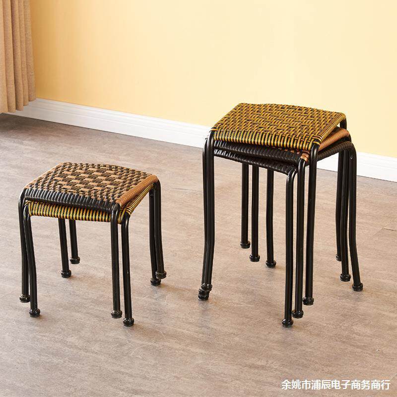 藤艺编CZL凳子用加小腾凳厚塑料板凳方凳铁椅子家编织矮凳竹编小