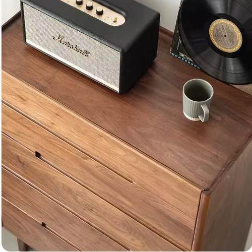 圆五斗柜小卧室客厅沙发边柜收北美黑润胡桃木简约五斗橱柜OXW纳