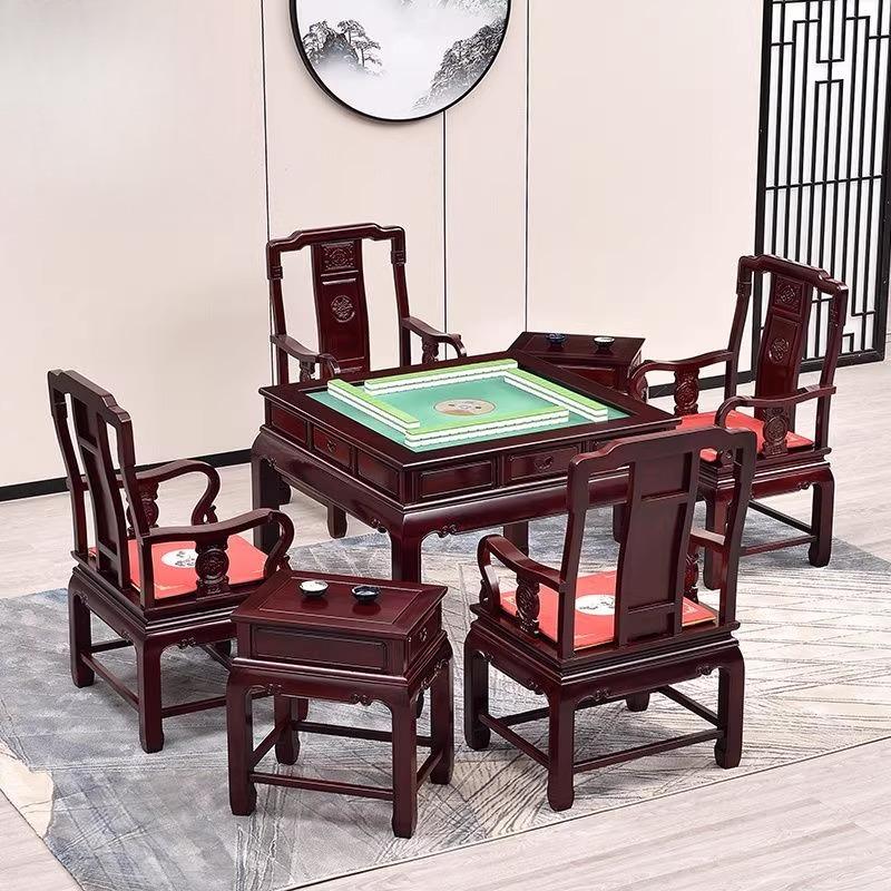 非洲红酸枝木全红木麻将桌印尼黑酸枝阔叶黄檀全自动棋牌餐桌两用