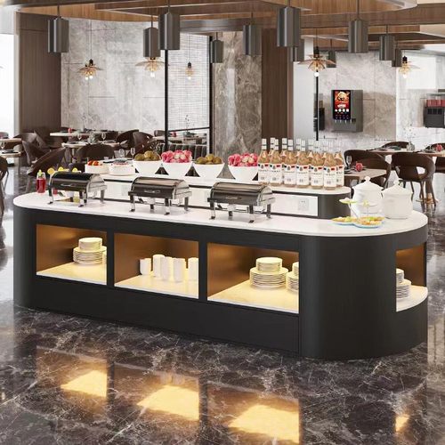 酒店餐厅食堂自助餐台中岛式双面大理石取餐台布菲台凉菜甜点摆台