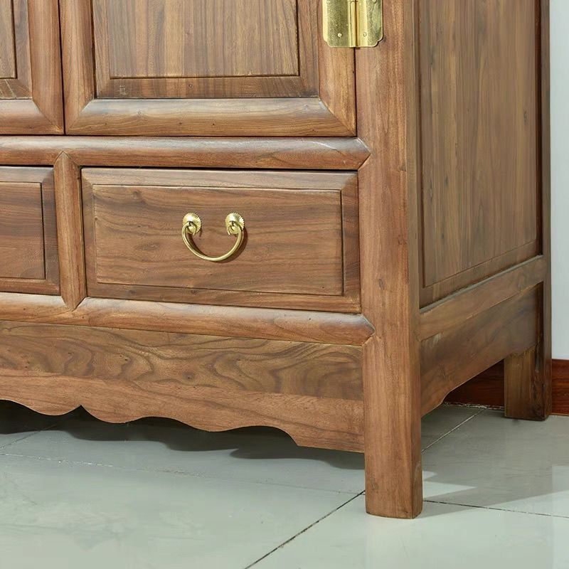 雕花衣柜实木大容量家用卧室收纳双门组合中式储物衣橱老榆木衣柜