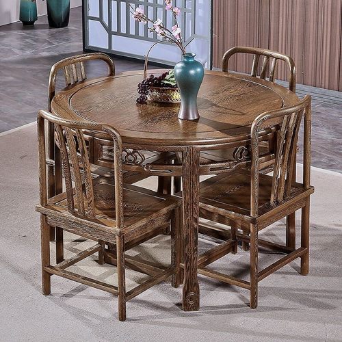 红木鸡翅木家具全套非洲鸡翅木餐桌圆形餐桌鸡翅木茶桌饭桌灵芝台