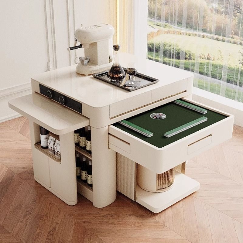 奶油风全自动多功能麻将桌岛台餐桌两用一体家用可伸缩轻奢高级感