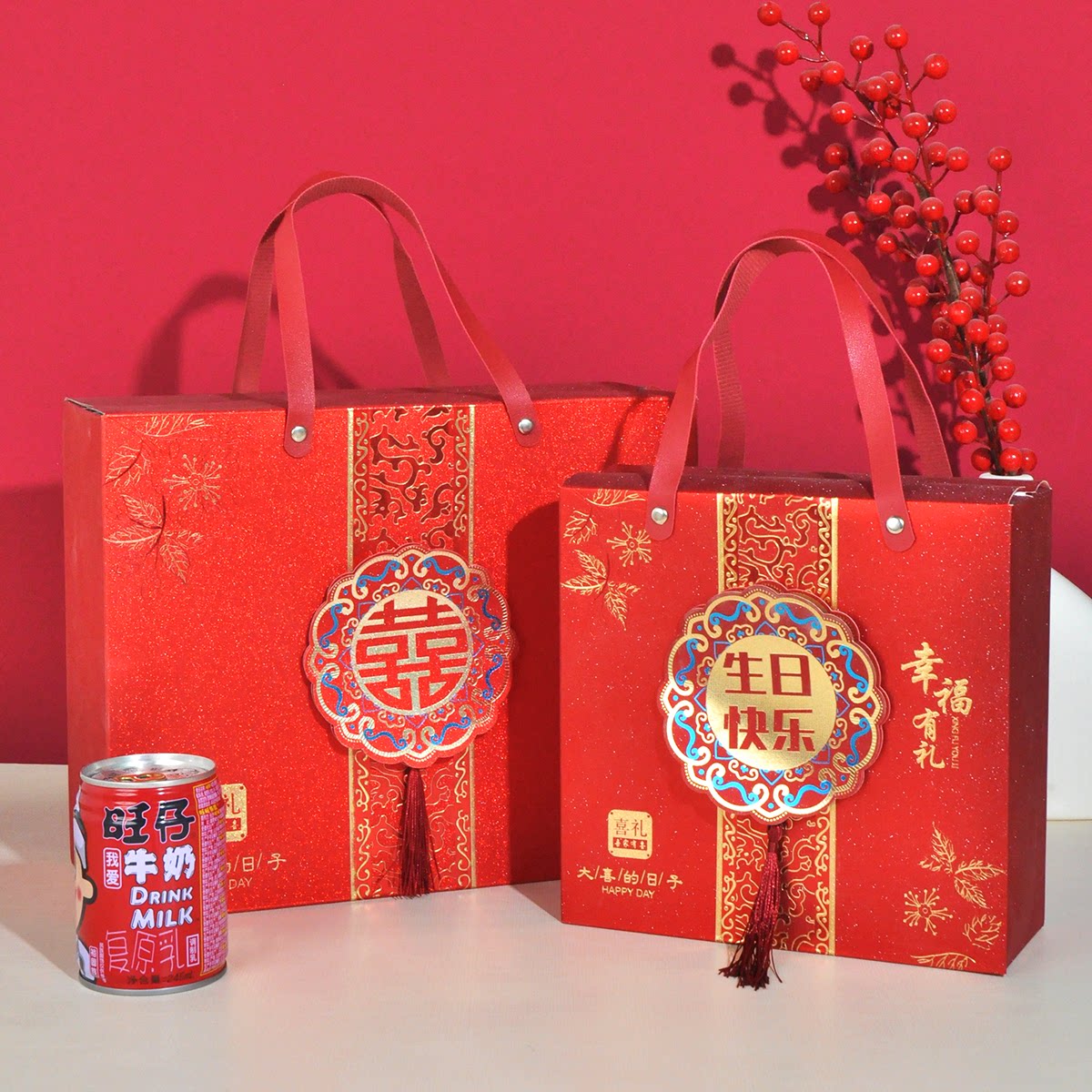 结婚中式礼盒喜糖袋子订婚过寿满月生日乔迁伴手礼盒加厚手提空盒