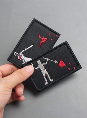 爱德华大海盗旗黑白色刺绣臂章魔术贴士气章包贴补丁布贴foggbrs