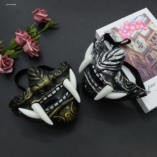 万圣节对马岛之魂赤般若獠牙面具日系能半脸恶魔武士化妆舞会挂件