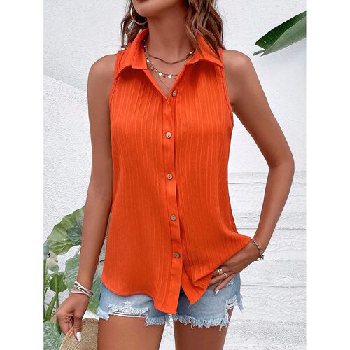 纯色翻领背心宽松度假风衬衫Solid color lapel vest loose shirt