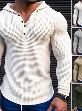 solid color long sleeved hooded sweatshirt华夫格长袖连帽卫衣