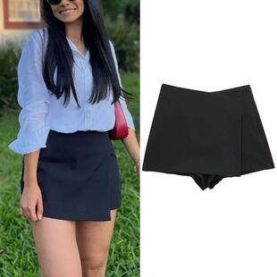 High waisted asymmetrical short skirt pant高腰不对称短裙裤女