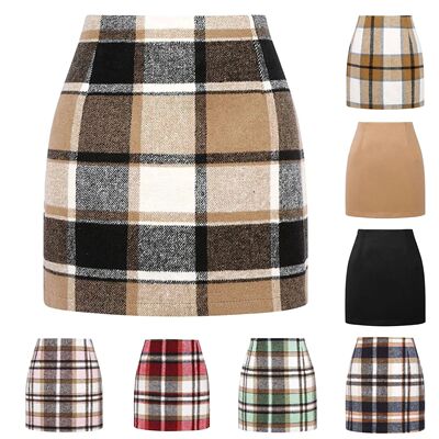 Tight pencil high waisted plaid skirt 女式紧身铅笔高腰格子裙