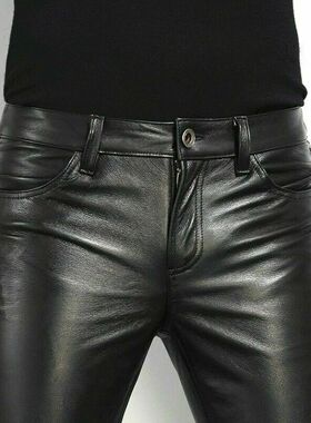 Tight leather pants with small legs for men 紧身皮裤小脚裤男