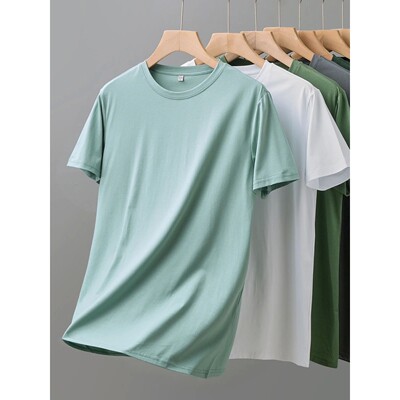 Solid color round neck loose T-shirt for men 纯色圆领宽松T恤