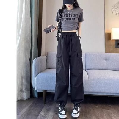 High waisted ankle binding workwear wide leg pants工装阔腿裤