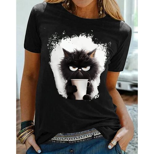 可爱猫咪印花短袖T恤上衣Cute cat printed short sleeved shirt