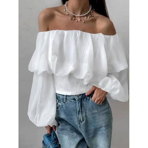 One collar bubble sleeve off shoulder shirt 一字领泡泡袖衬衫