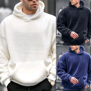 pullover with plush long sleeved hoodi纯色套头加绒长袖连帽衫