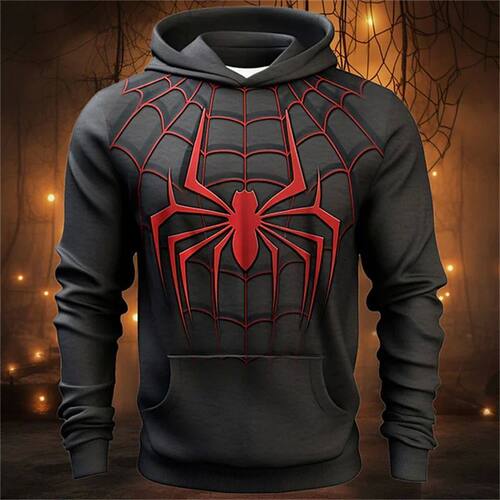 Spider print long sleeved loose hoodie蜘蛛印花长袖宽松连帽衫