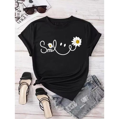 菊花印花短袖上衣 Flower print round neck short sleeved top