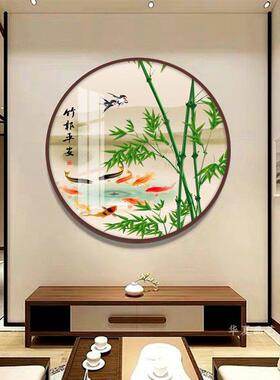 竹子荷挂画HX-291新中式圆形招财玄关装饰竹客报平安厅过画花道走