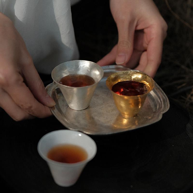 清风引吴燕辉金白釉马蹄杯银釉手作茶杯超薄葛玲XWJ玉海棠承瓷手