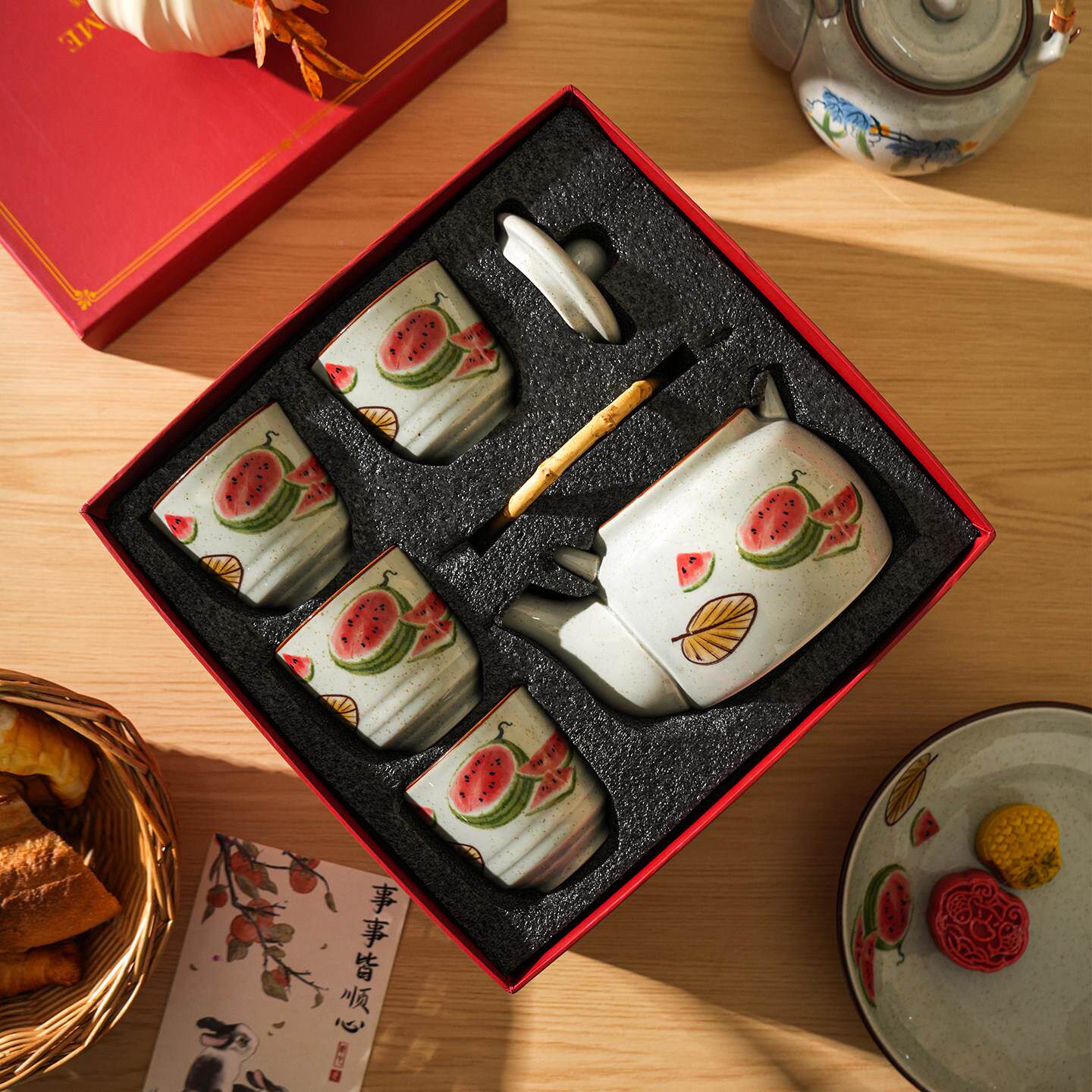 中式陶瓷茶具套装家用复古客茶乔茶厅壶杯水具礼ZSHJSJ-F盒迁新居