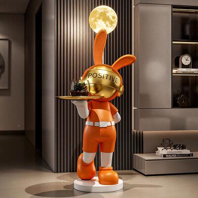 大室型落地摆件科技宇柜YMO航员摆件电视沙发边卧月球灯兔乔迁送